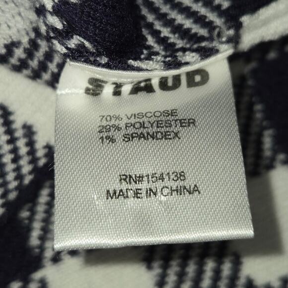 Staud Womens Large Trail Top Cropped Knit Tank Gingham Check Navy Blue Cropped - Picture 9 of 10